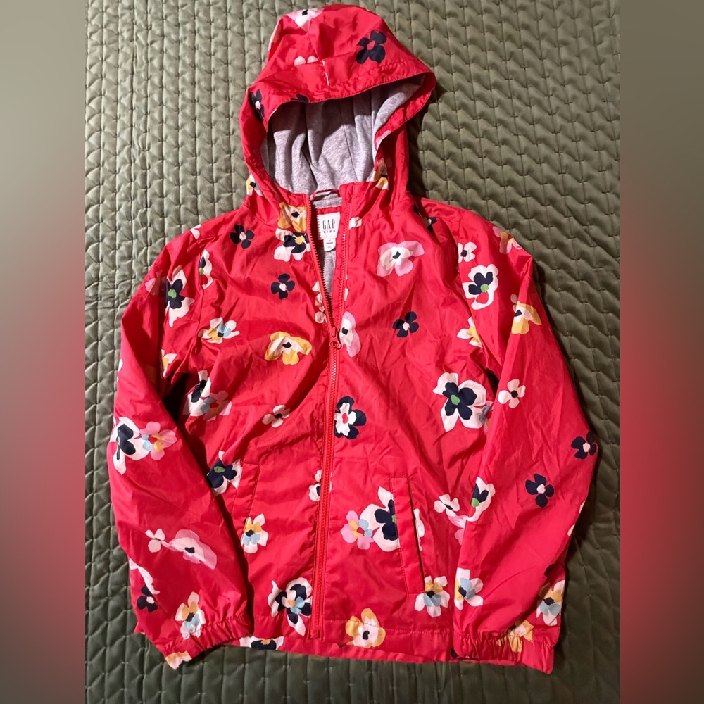 Gap Kids Floral Windbreaker with hood red with flowers size XL‎